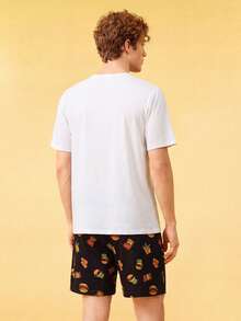 Notgurli Men's Letter Print Short Sleeve Top And Shorts Pajama Set - Multicolor - View 2