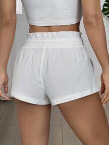 SHEIN Tall CURVE Plus Size Women's All White Summer Basic Smart Casual Holiday Solid Drawstring Waist Side Pocket Shorts, Elegant Fashion Y2K Vacation Beach Formal - White - View 2