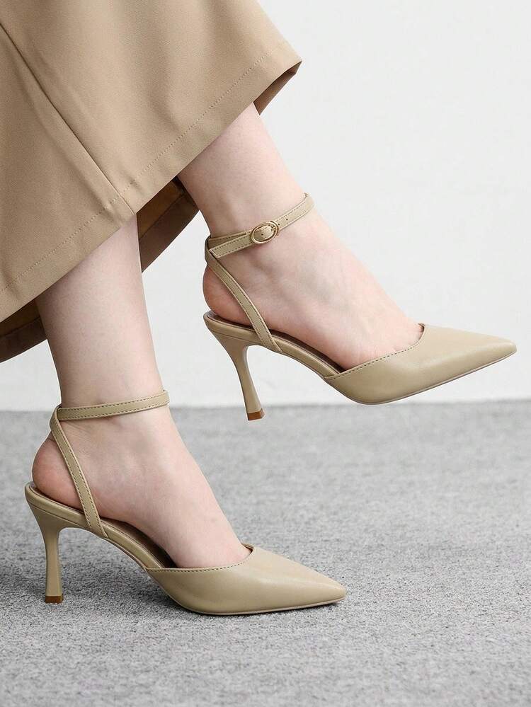 CUCCOO BIZCHIC Women Shoes Women's Pointed Stiletto Apricot Ankle Strap Women's High Heel Shoes Back Empty Shoes Stylish And Elegant Daily Versatile Commuter Work Women's Shoes