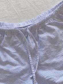 INAWLY Bộ 2 món gồm áo ngắn tay cổ chữ V và quần short kẻ sọc dành cho nữ. - Nhiều màu - Xem 3