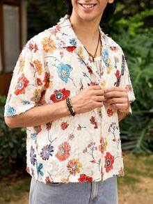 Whitmere Men's Shirt, Urban Casual Floral Pattern Distressed, Loose Fit, Vacation, Spring Summer - Multicolor - View 6