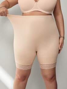 SHEIN CURVE+ 1 pieza Shorts moldeadores de cintura alta con parches de encaje para mujer de talla grande - Albaricoque - Ver 6