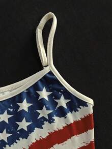 INAWLY Top ajustado casual con estampado de estrellas y rayas para el verano - Albaricoque - Ver 3