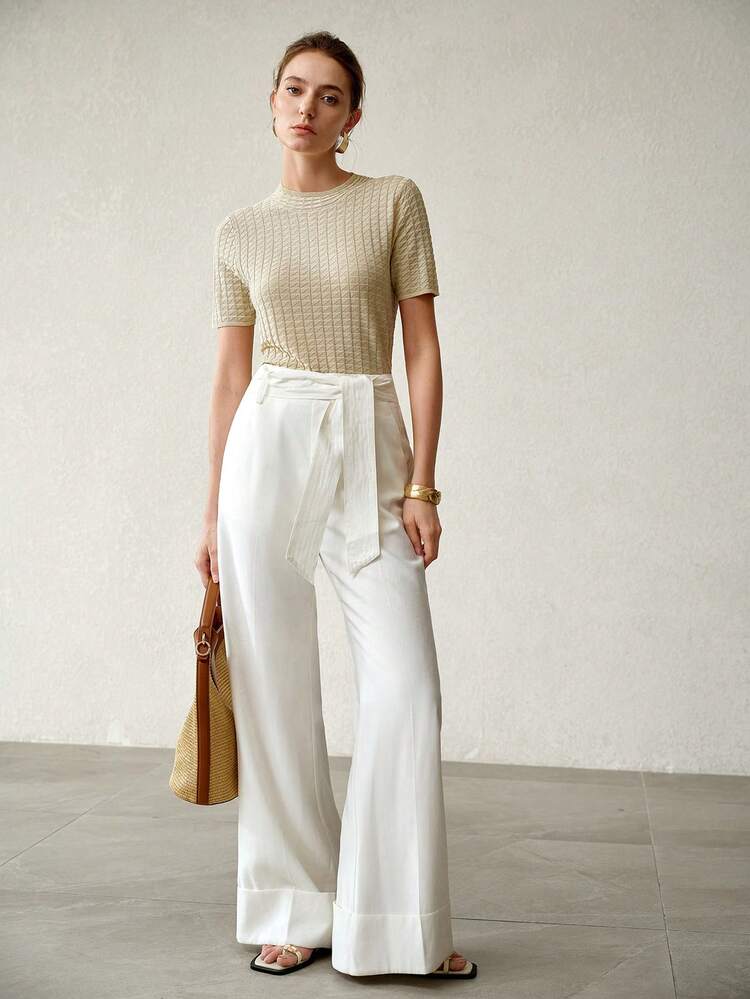 WOMEN'S SHORT SLEEVE TEXTURED KNIT TOP