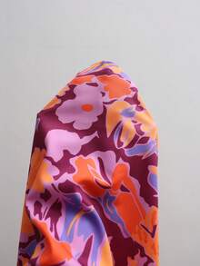 EMERY ROSE Plus Size Floral Print Knot Casual Ruffle Hem Blouse - Pink - View 7