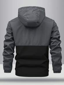 Manfinity Homme Loose Fit Men's Two-Tone Letter Graphic Drawstring Hooded Jacket Zipper Jacket Jacket Hoodie For Men Zipper Hoodie - Multicolor - View 2