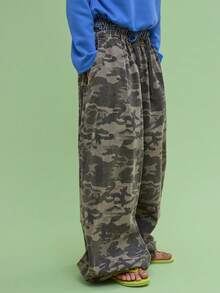 COUREZ Unisex Women Men Baggy Balloon Fit Camo Trousers Y2K Vintage 100%Cotton - Khaki - View 7