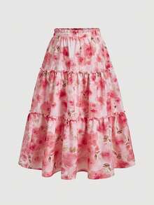 SHEIN MOD Đầm maxi nhiều lớp màu hồng ombre in hoa, cỡ lớn, thích hợp cho kỳ nghỉ hè, dạo chơi, nghỉ dưỡng, tiệc vườn, dã ngoại. - Nhiều màu - Xem 5