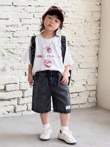 Young BoyLoose Fit Gray Denim Shorts - Black - View 3