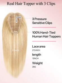 3.25*5 Inch Hair Toppers For Women Real Human Hair Pieces For Women Color P18/22# Highlighted Bleach Blonde Real Human Hair Pieces With Loss Or Thinning No Bangs For Add Volume Hair Skin Scalp Lace Clip In Hair Extensions Hair Clip - SP18/22 - View 3
