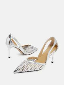 Glitzique Giày sandal cao gót mũi nhọn thiết kế độc đáo, đan thủ công, thời trang và đa năng cho mùa hè, gót nhọn. - Bạc - Xem 8
