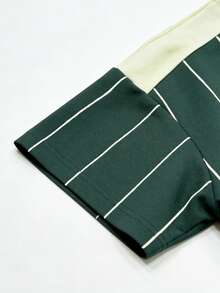 Chillumni Áo polo nam tay ngắn kẻ sọc phối màu tương phản, in chữ, kiểu dáng thường ngày, thích hợp cho mùa hè. - Nhiều màu - Xem 5