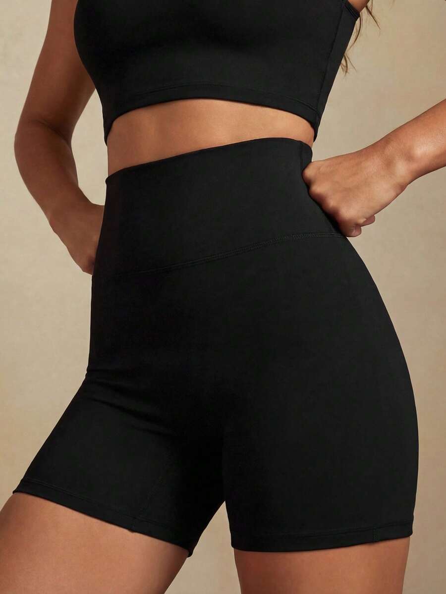 Glamine Women's Solid Color Minimalist Casual Athletic Shorts - Black - View 1