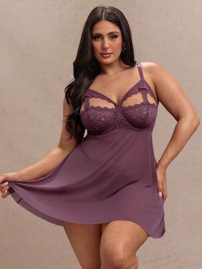 SHEIN BAE Bộ đồ lót 2 chiếc áo ngực và áo lót lưới ren cỡ lớn có đệm