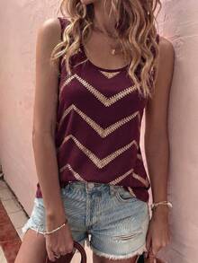 Selamara Áo tank top nữ mùa xuân/hè mới về, họa tiết chấm bi và sọc bất đối xứng, cổ chữ U, kiểu dáng thường ngày, đa năng. - Nhiều màu - Xem 5