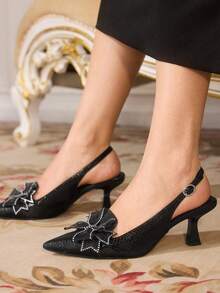 CUCCOO TILAWA Fashionable & Elegant Women's High Heel Shoes For Party, Daily Wear, Featuring Pearlescent Color-Blocking Design, Comfortable & Versatile, Suitable For Dresses And Pants, All Season - Black - View 2