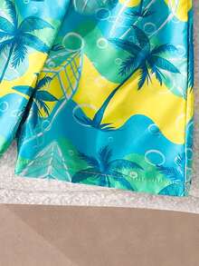SHEIN Playful Pals Bộ đồ đi biển mùa hè 3 món cho bé trai | Áo ba lỗ trắng kiểu Hawaii cho bé trai và bé gái + Quần short in hình cây cọ màu xanh dương "SUMMER TIME" + Mũ chống nắng cùng màu | Áo khoác ngoài đồ bơi đi biển | Trang phục chơi nước | Bộ đồ ngoài trời cho bé 4-7 tuổi | Bộ quần short và mũ thoải mái cho chuyến đi biển gia đình, trang phục mùa hè mát mẻ - Màu vàng - Xem 5