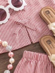 Emery Rose Kids Emery Rose Kids 女童可爱条纹休闲背心套装 - 紅白色 - 查看 5