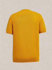 Mercer Haus Men's Summer Casual Crew Neck Solid Color Short Sleeve Knit Top - Mustard Yellow - View 4