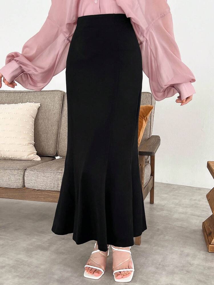 Women's Elegant Backless Tie Waist Fitted Mermaid Hem Skirt, Versatile Solid Color, Suitable For Spring, Summer And Autumn