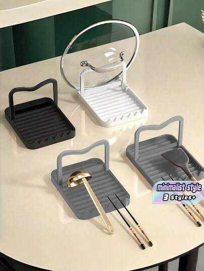 1PC Pot Lid Holder Rack Kitchen Spoon Rest Stand For Countertop Drip Tray Organizer Multifunctional Cooking Utensil Holder Keep Counter Clean Anti Spill Rack Kitchen Tools Accessories