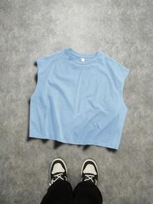 Manfinity ZONE917 Men's Slogan Print Sleeveless Vest, Oversized Cropped Fit, Light Blue - Blue - View 4