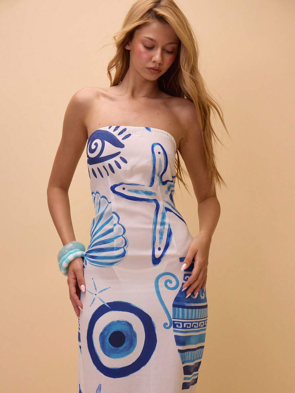 Linen Feel Cover Up Patterned Maxi Dress Holiday Summer Vacation Boho Sexy Beach Golf Days Greece Resort Thalassa White