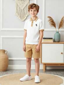 2pcs Tween Boy Gentleman Set,Blackandwhite,Elegant,Modest,Summer,Back-To-School,BirthdayParty,Wedding,Graduation,Ceremony,School - Khaki - View 9