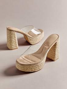 SHEIN Haute Women's Minimalist Clear Espadrilles Platform Slide Sandals - Beige - View 2