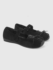 ROMWE Grunge Punk Women's Black Ballet Shoes Lace-Up Soft Bottom Loafers, Mary Jane Oxfords, JK Uniform Shoes, Platform & Thick Sole Pumps For Christmas - Black word tape - View 4