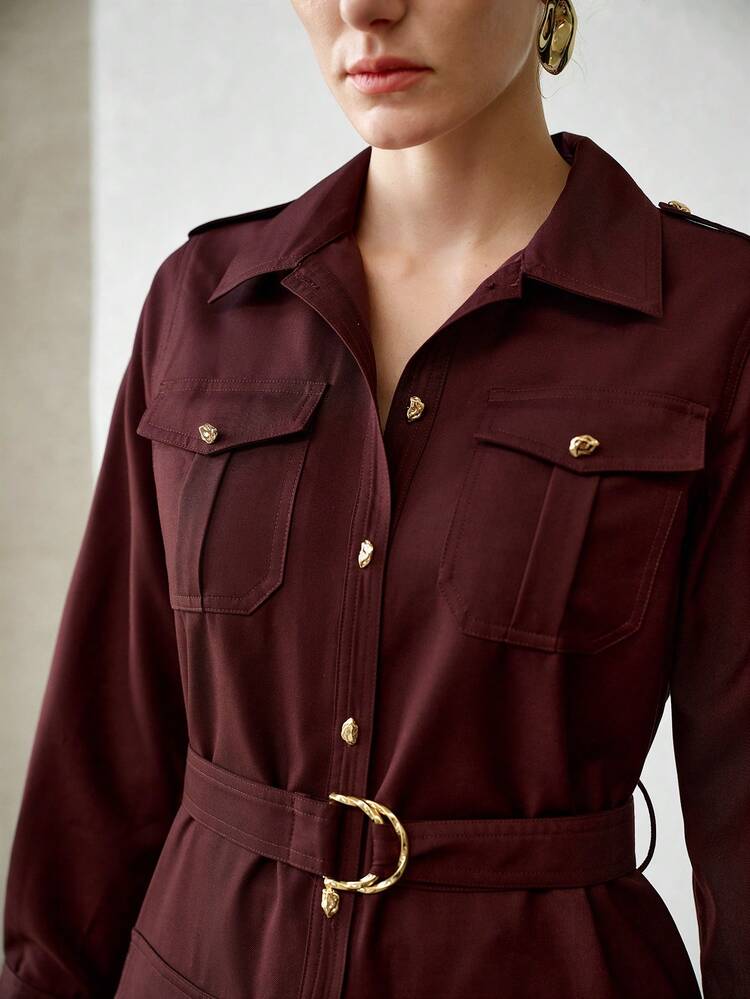 WOMEN'S FASHIONABLE MINIMALIST UTILITY JACKET WITH BELT