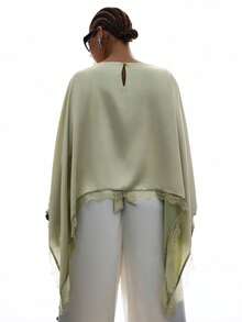 SHEIN EZwear 大尺碼女款純色蝙蝠袖蕾絲下擺優雅上衣，適合新媽媽 - 綠色 - 查看 2