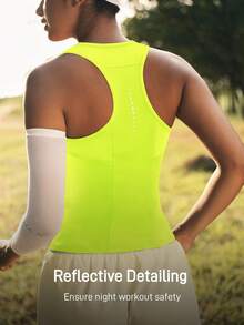 In My Nature Casual Versatile Black Mesh Patchwork Reflective Ombre Polka Dot Print Sleeveless Outdoor Sports Tank Top - Green - View 5