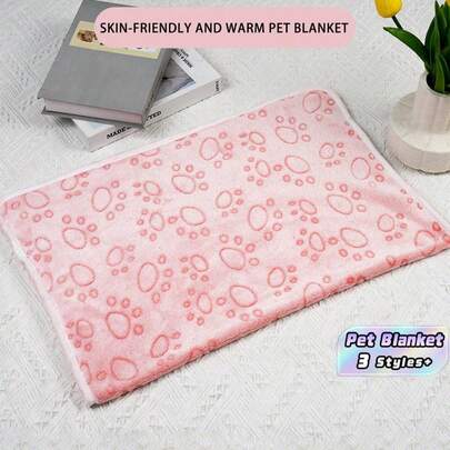 1 Pack Fluffy Pink Paw Print Pet Blanket - Super Soft Reversible Cuddle Bed For Small Dogs & Cats, Machine Washable Insulated Sleeping Pad With Non-Slip Backing, Cozy Sofa Bed Mat