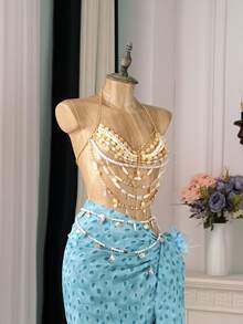 Bellisia Áo khoác ngoài bikini đính hạt, thích hợp cho bãi biển, lễ hội âm nhạc, tiệc tùng. - Vàng - Xem 5