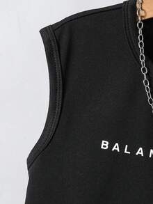 SHEIN 小男孩夏季休閒套裝，極簡字母印花無袖T恤 + 短褲 2件組，適合學校、運動、日常穿著 - 黑色 - 查看 6