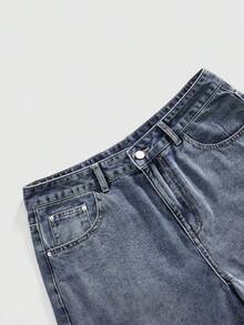 ROMWE MEN Quần short denim nam dáng rộng, thêu họa tiết. - Xám - Xem 5
