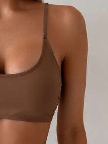Swim Basics 女士纯色泳装套装，适合度假和海滩穿着 - 棕色 - 查看 10