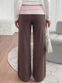 Teen Girl Vintage Casual Polka Dot Print Patchwork Wide Leg Pants - Multicolor - View 2