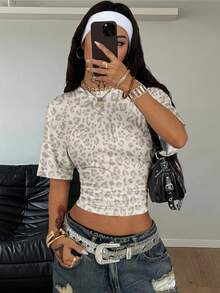SHEIN Coolane Áo thun in họa tiết da báo phong cách retro punk Y2K đa năng, phù hợp cho các lễ hội âm nhạc, phong cách Gothic, trang phục mùa hè dành cho nữ. - Nhiều màu - Xem 3