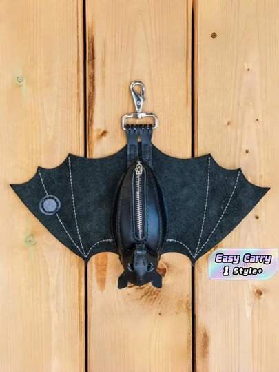 Bat-Shaped Men's Wallet | Portable Faux Leather Key Chain Card Holder, Casual Style Animal Motif, Creative Gift For Him, Dad Husband Boyfriend, Fashion Accessory For Father's Day Or Daily Use