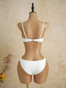 Swim Vcay 1 pièce Maillot de bain une pièce sexy dos nu avec bordure en tissu spécial de couleur unie pour femmes - Beige - Voir 3