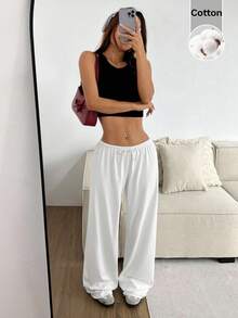 CovetEZ 女士白色休闲舒适抽绳腰裤 - 白色 - 查看 4