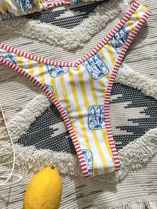 Swim Mod Bộ bikini tam giác gợi cảm dành cho nữ, họa tiết cá, kiểu dáng thường ngày, phong cách châu Âu và Mỹ, gồm 2 mảnh, thích hợp cho ngày Quốc khánh. - Màu vàng - Xem 6