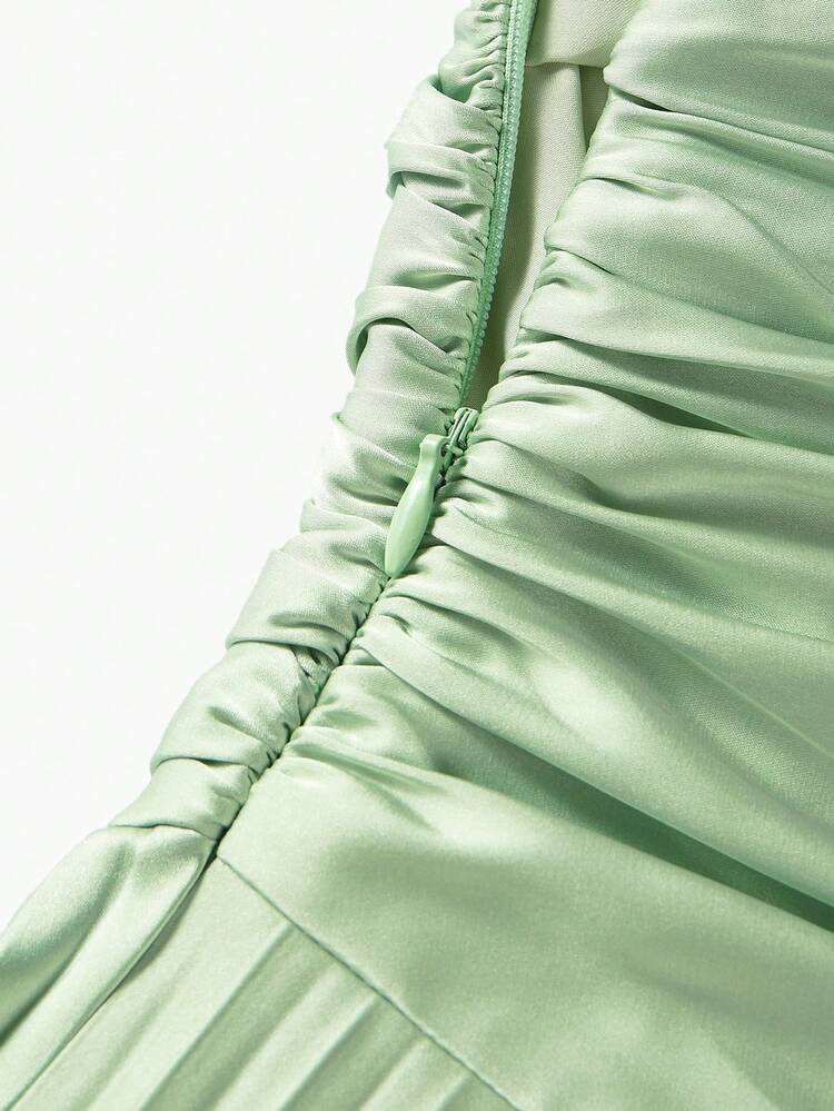 WOMEN'S PLEATED SHOULDER SLIM DRESS, SUITABLE FOR WEDDING GUEST IN SPRING/SUMMER