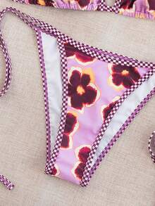 SHEIN Swim Mod Bộ đồ bơi nữ, bikini hai mảnh kiểu đảo biển với tua rua trang trí, đồ bơi thường ngày viền tương phản cho tiệc bể bơi, gợi cảm. - Nhiều màu - Xem 4