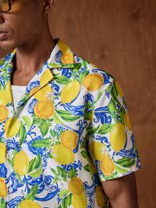 AKNOTIC Vacation Style Digital Print Turndown Collar Short Sleeve Button-Down Shirt For Men - Multicolor - View 5