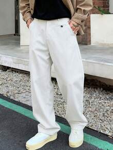 Manfinity Hypemode 男士素色直筒商務休閒西裝長褲 正式禮服褲 - 白色 - 查看 5