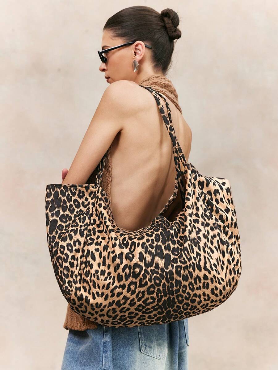 Viva Strut 女款托特包、購物袋、運動包、單肩包,豹紋、動物紋,時尚、休閒、個性化、簡約、百搭,街頭風,甜酷女孩、辣妹、Y2k、復古、鉚釘、古著,大容量、輕巧,適用於日常、購物、上學、運動、旅行、度假 - 鏽棕色 - 查看 1