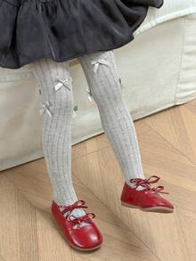Dazy Kids 少女蝴蝶结设计无脚连裤袜 - 灰色 - 查看 2